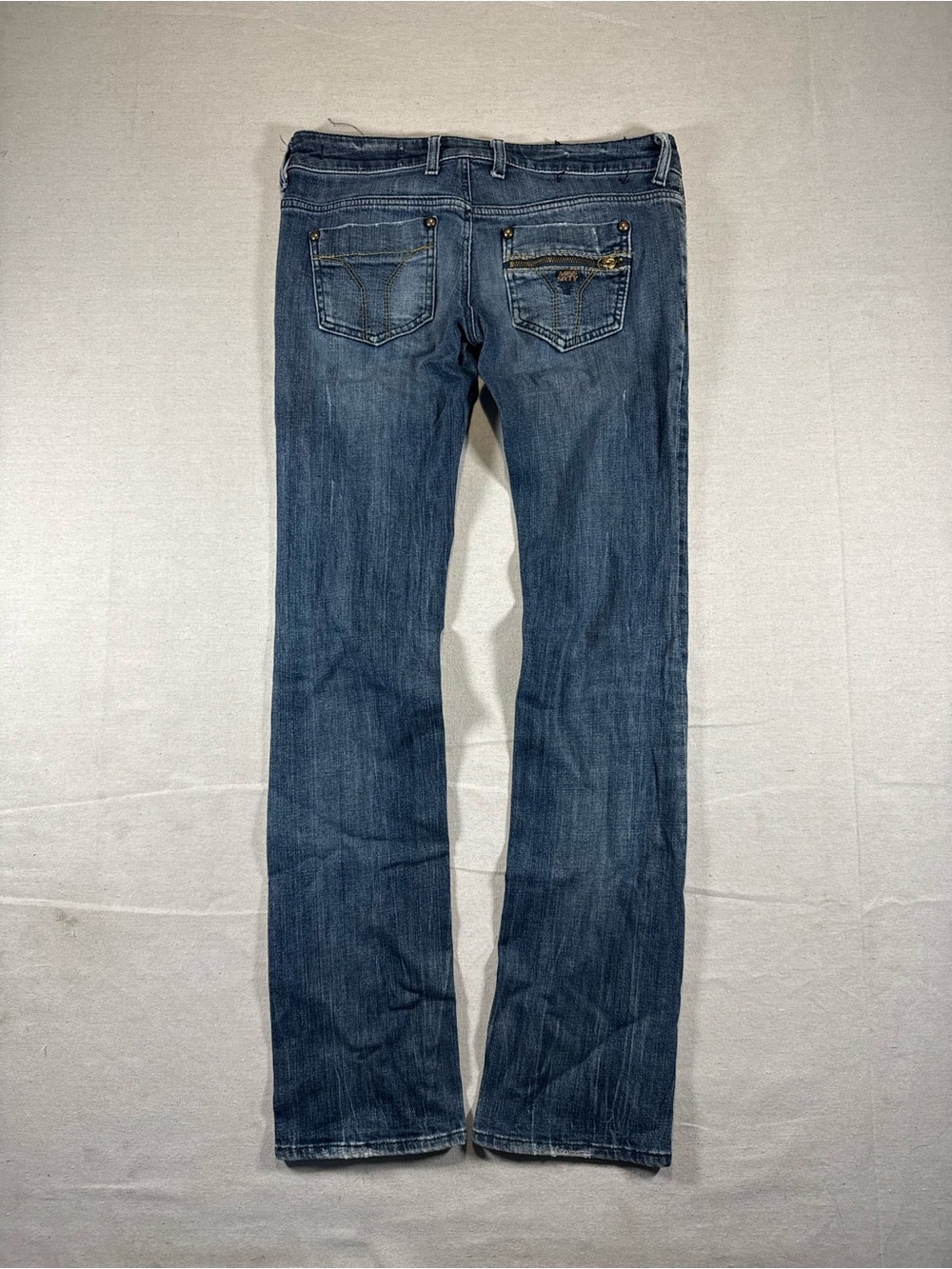 Y2K Miss Sixty Low Rise Chic Embroidered Back Zipper Jeans Slight Flare Size 29
